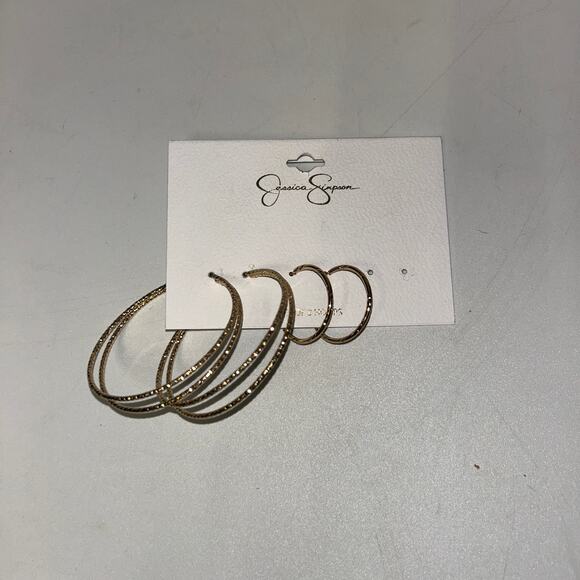 2 New Jessica Simpson Gold-Tone Hoop Earrings Hoops 2.5" & 1.25" - Picture 1 of 3